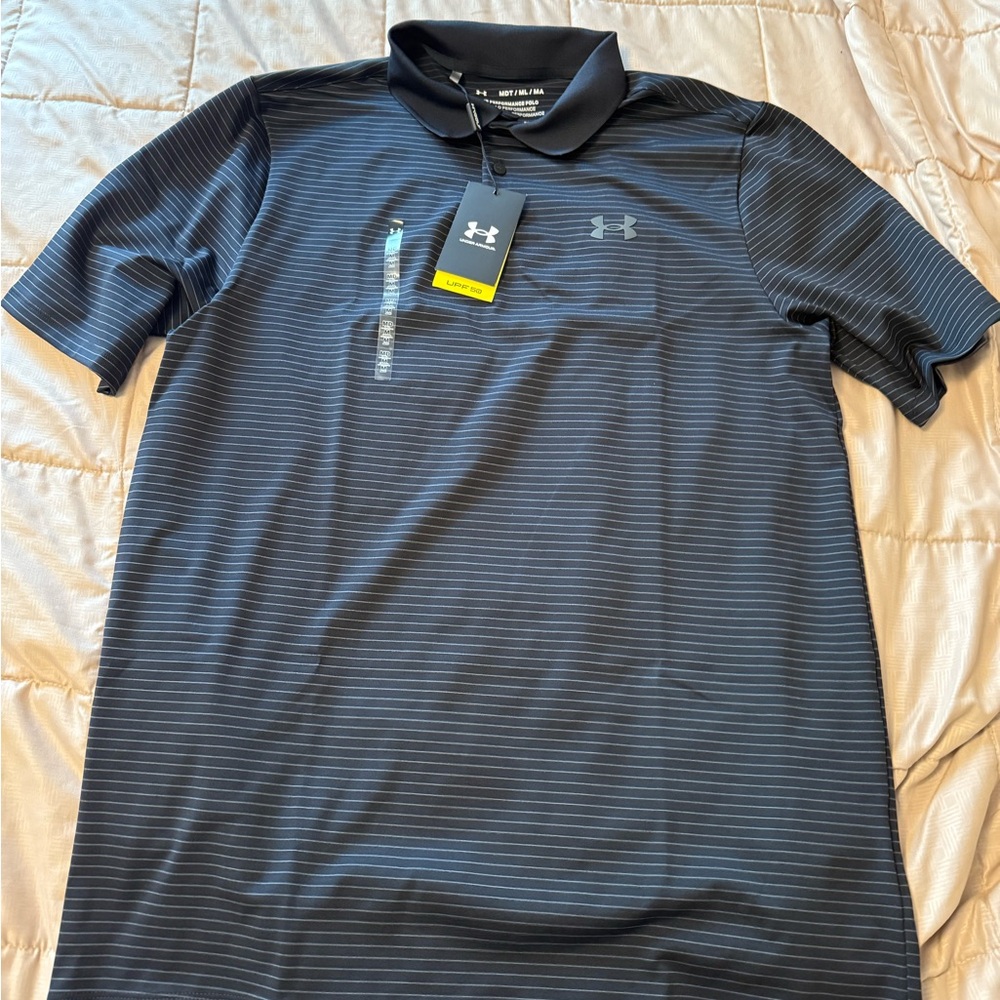 NWT Under Armour Dark Grey Striped Performance Polo Men’s M